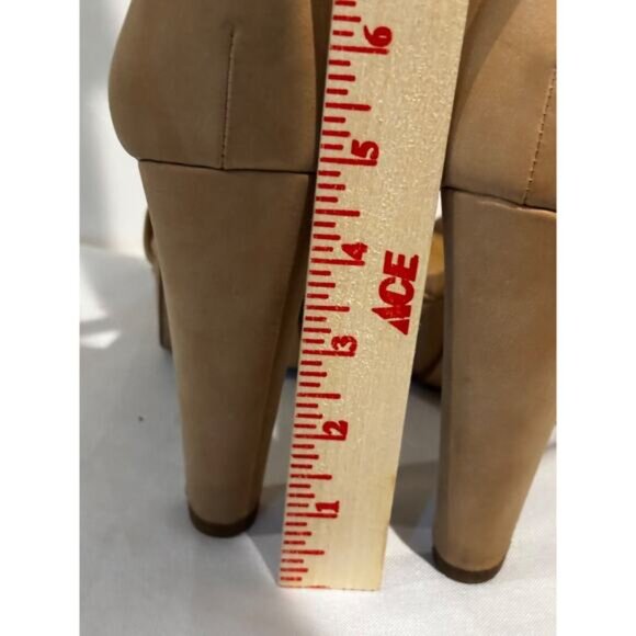 Women’s sz 8.5 Cone Chunky beige heels career open Toe Ankle Strap  cowgirl chic - Picture 6 of 9